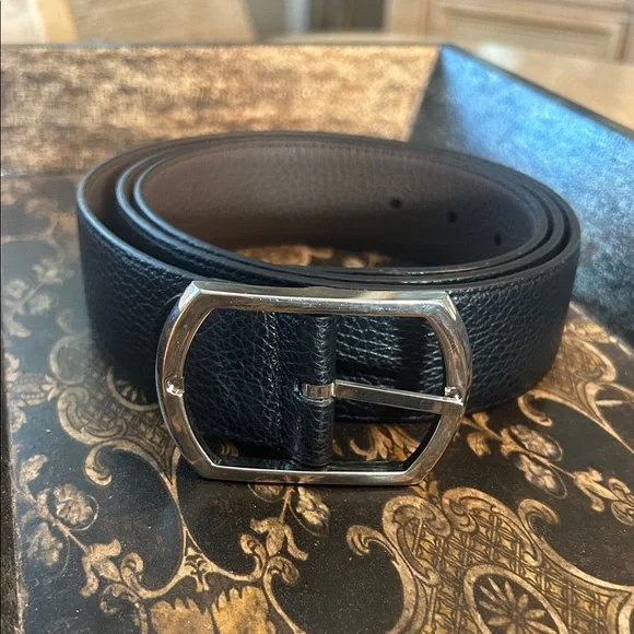 Simonnot Godard Reversible Grained Leather Belt (44) NWOT